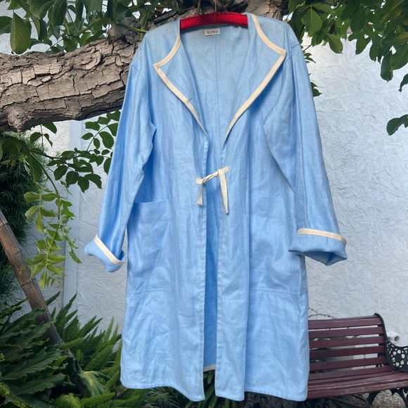 SUNO Blue Linen Cropped Duster Jacket | Open Front | One Size | Patch Pockets - Picture 11 of 11